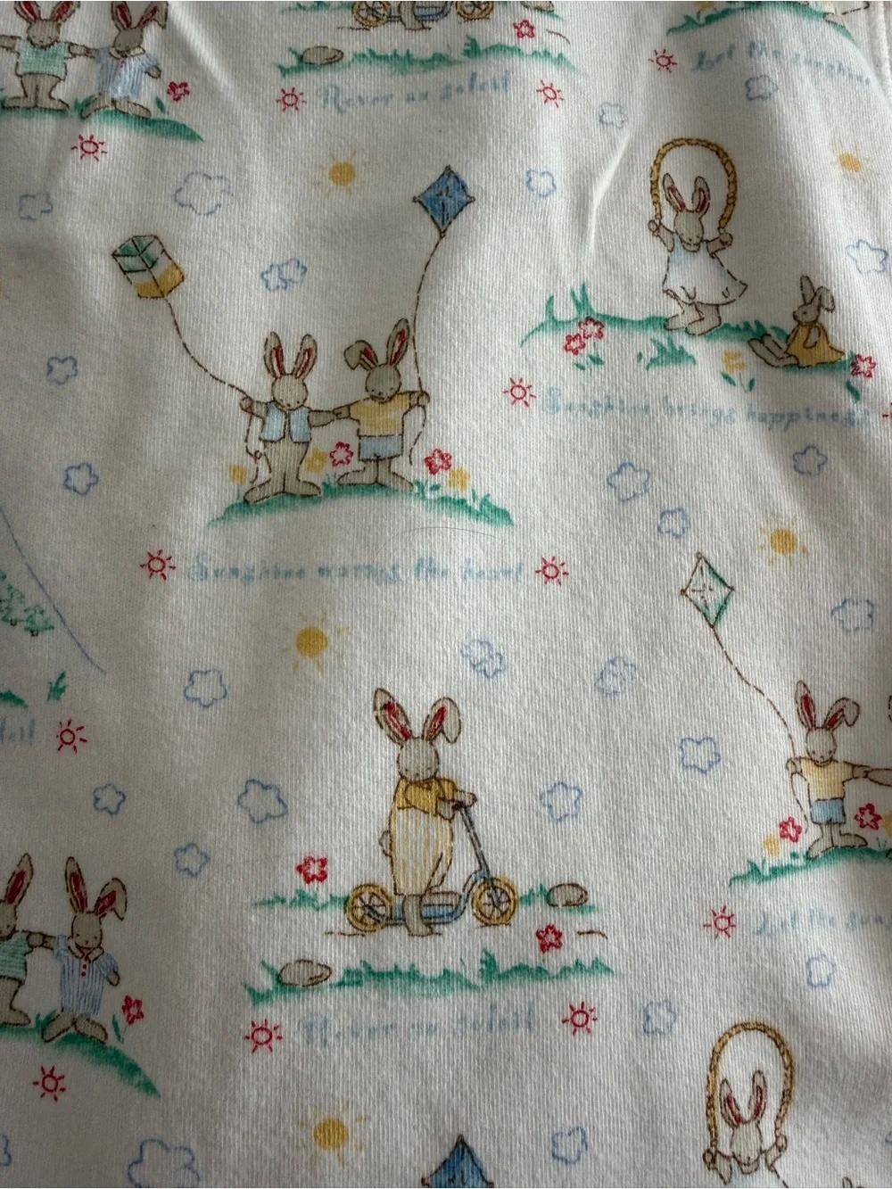 Vintage Carter's White Baby Blanket with Bunny and Pastel Prints